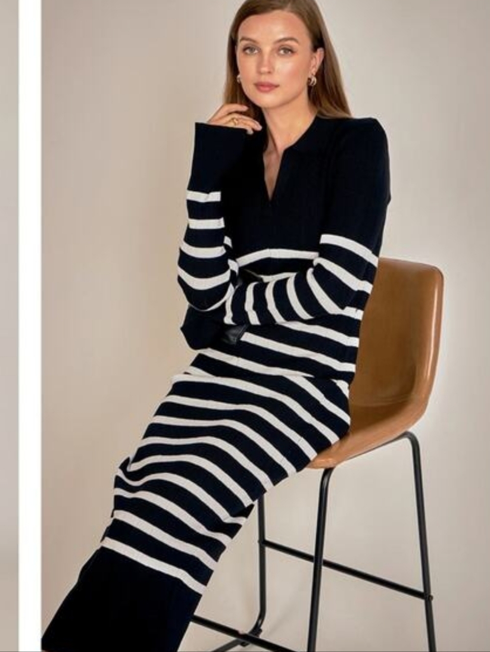 English Facrory Off-White Black and White Collar Knit Midi Dress Sold Out Online